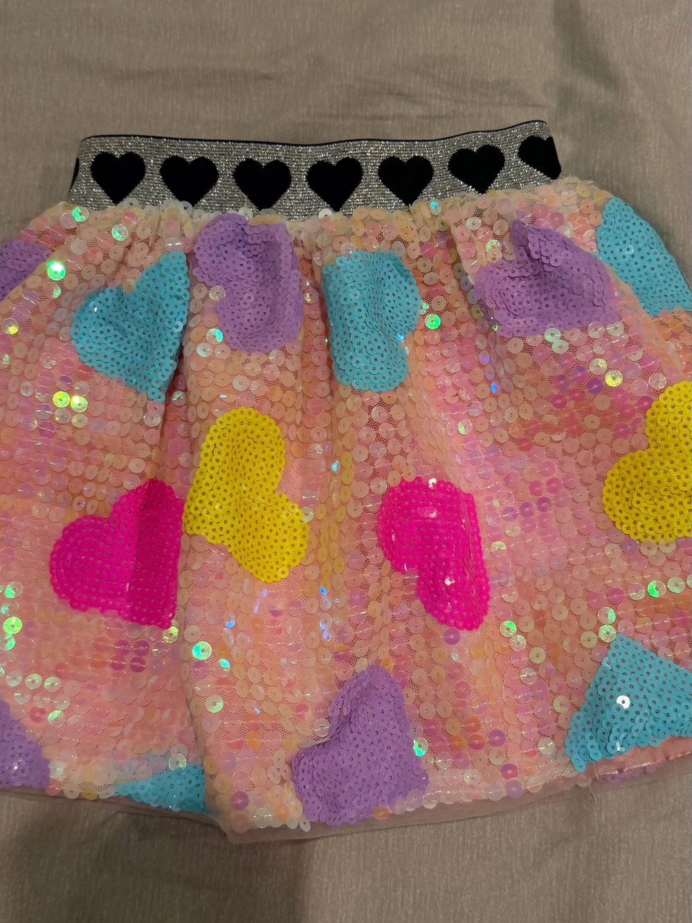 LOLA + THE BOYS Girls Sequin Heart Skirt in Pastel Pink